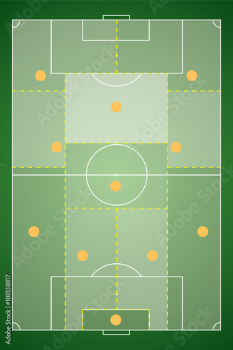 Soccer tactic table. Position players on the field. Vector illustration.