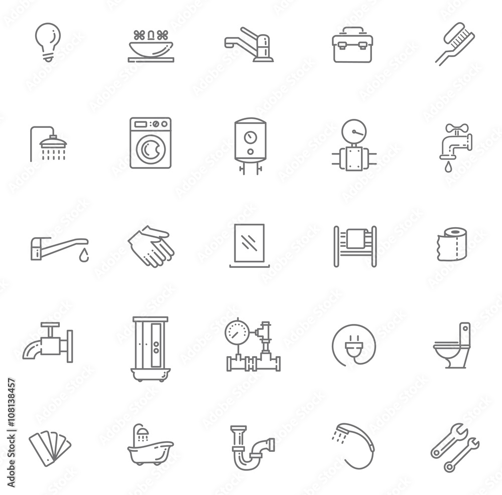 Vector plumbing outline icons set Vector plumbing outline icons set