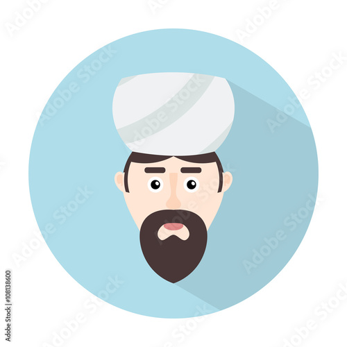 Color flat Muslim icon. A man with a beard - Mufti traditional h