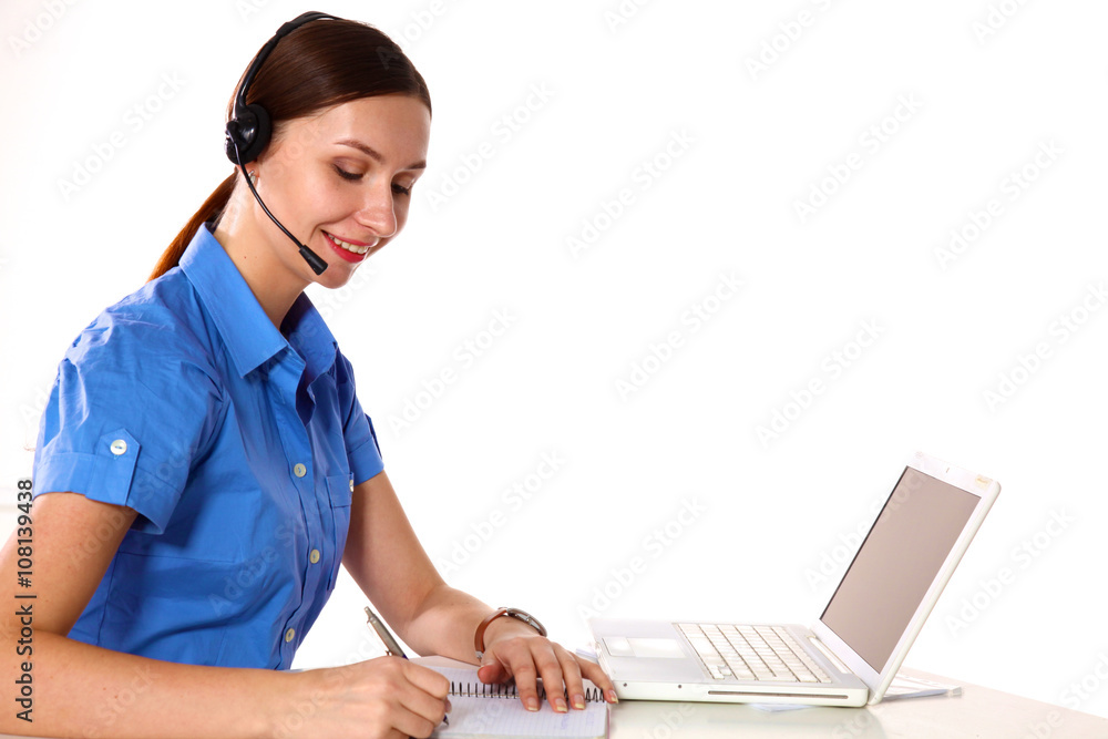 bright picture of friendly female helpline operator bright picture of friendly female helpline operator