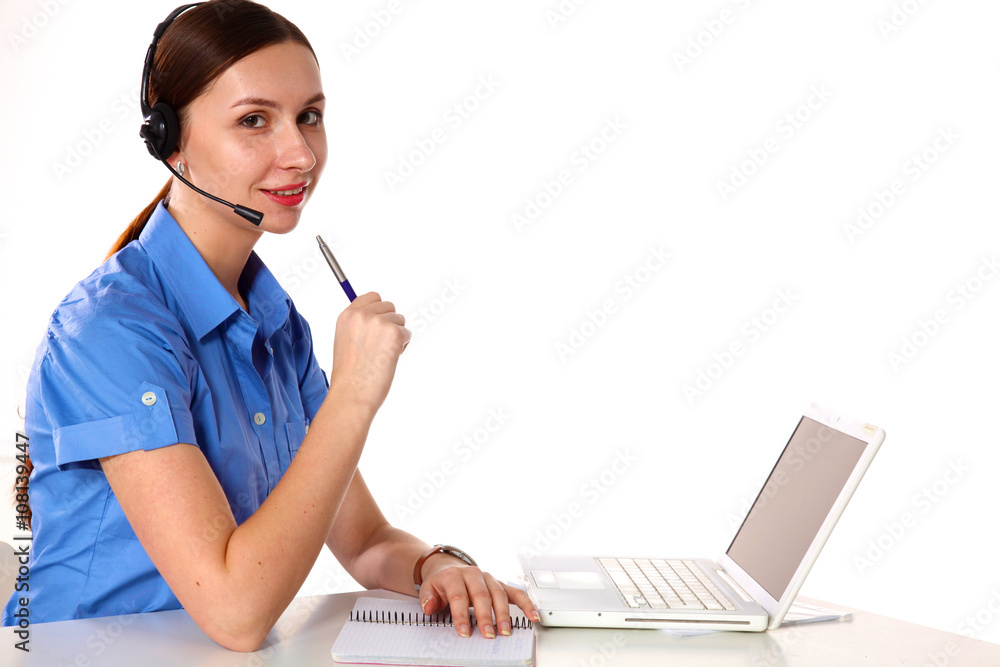 bright picture of friendly female helpline operator bright picture of friendly female helpline operator
