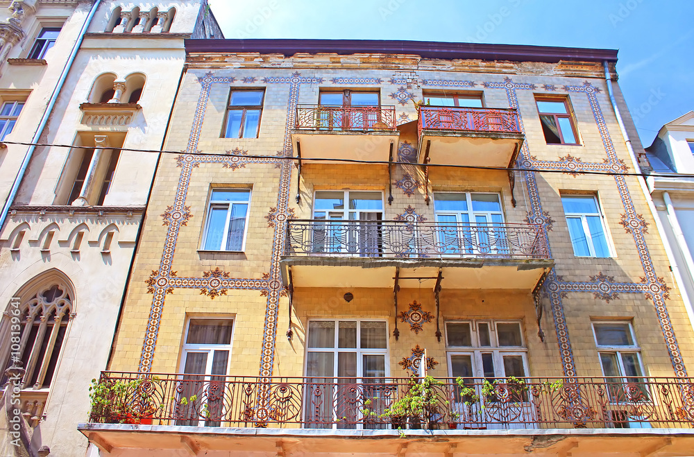 Majolica House with its beautiful ornamentation on Les Kurbas Street, Lviv, Ukraine