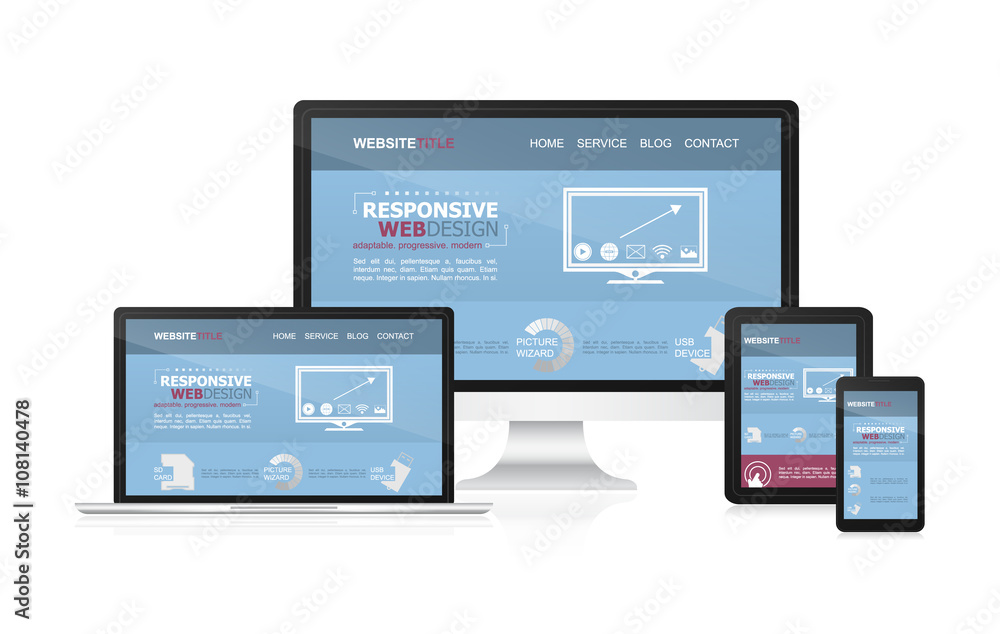 Responsive web desing vector on different devices.