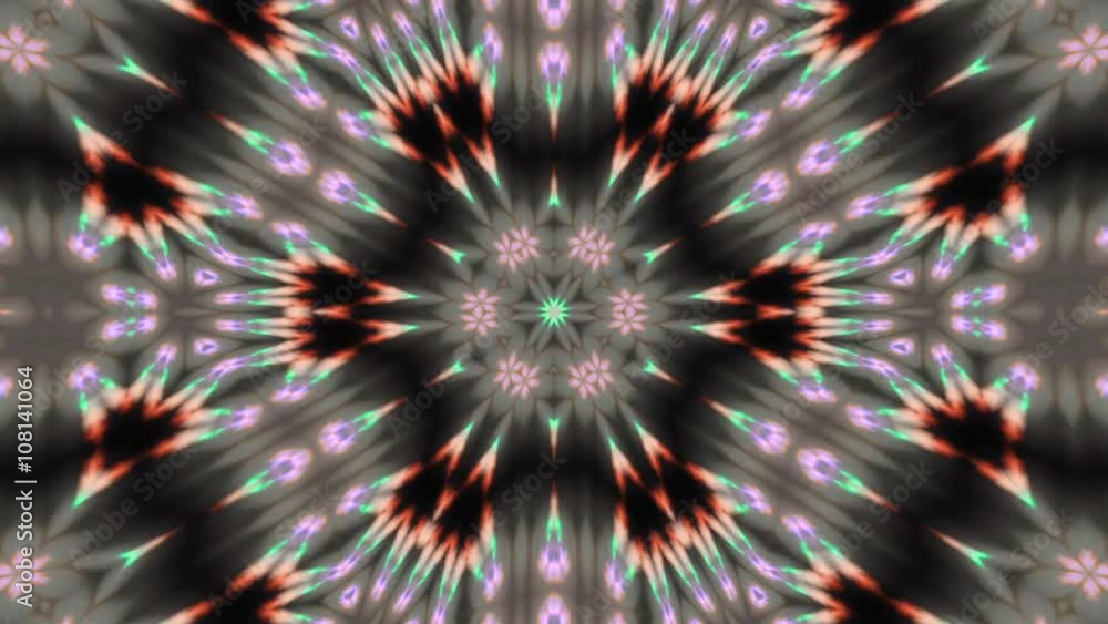 Abstract kaleidoscopic flickering pattern with double six star structure. Colored animated background in full HD. Adorable hypnotic visuals for wonderful decorative shimmering intro. 
