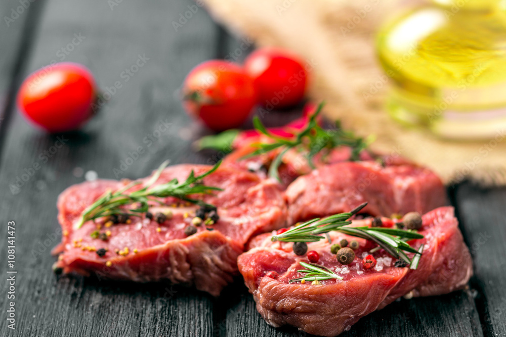 raw beef steak and spices raw beef steak and spices