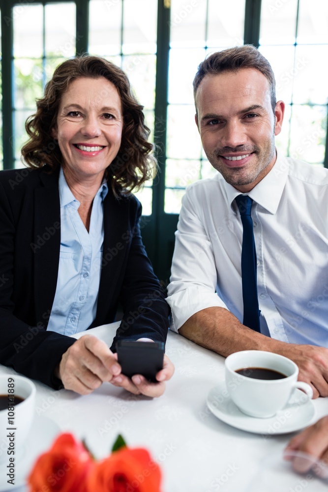 Portrait of business colleagues with mobile phone Portrait of business colleagues with mobile phone