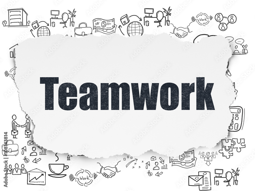 Finance concept: Teamwork on Torn Paper background