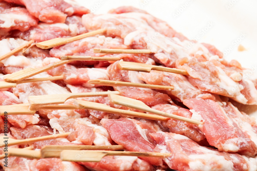 Raw pork prepared for grilled.