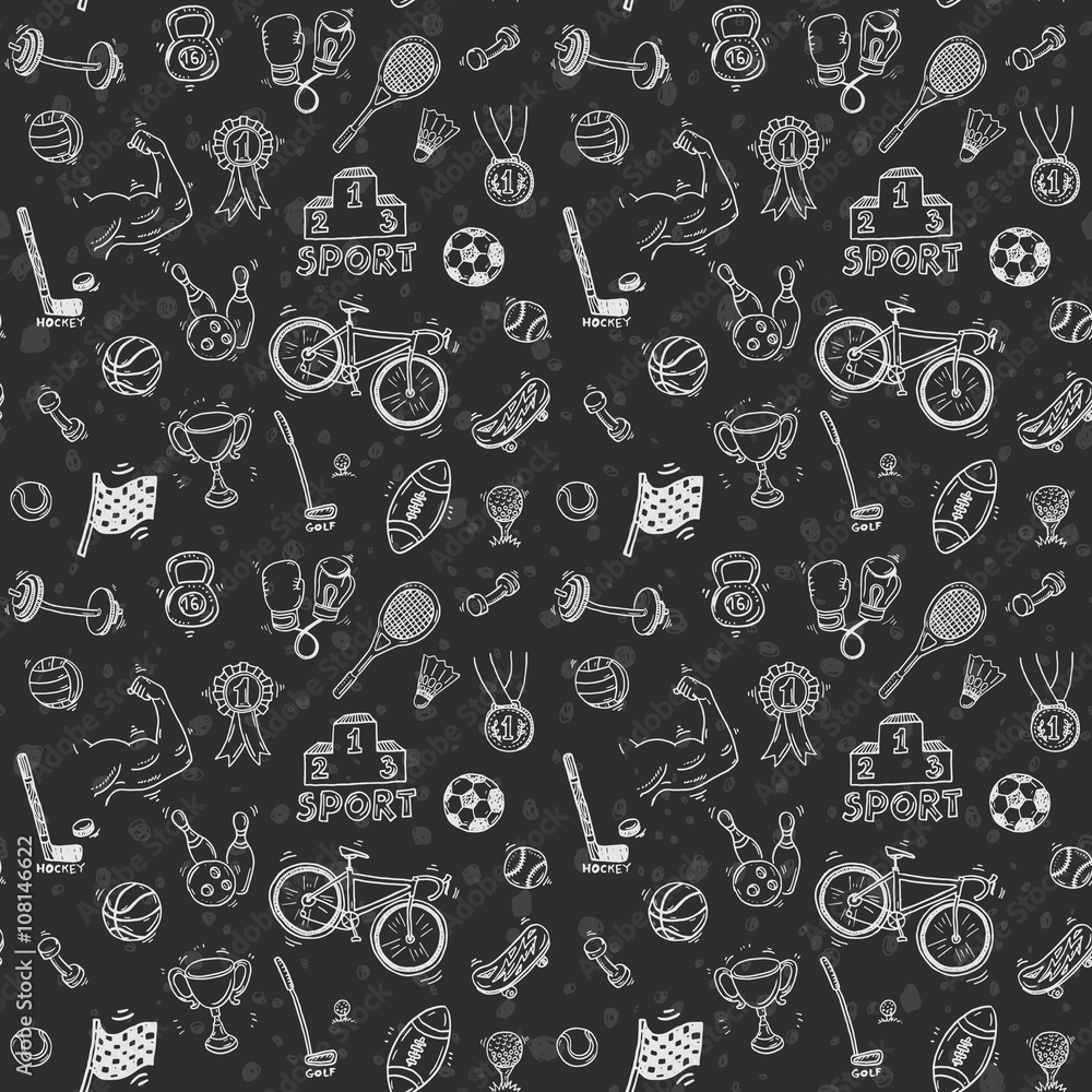 Fototapeta premium Hand drawn doodle sport seamless pattern. Vector background for your design.