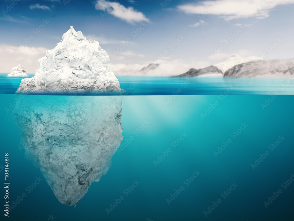 iceberg on blue ocean - obrazy, fototapety, plakaty 