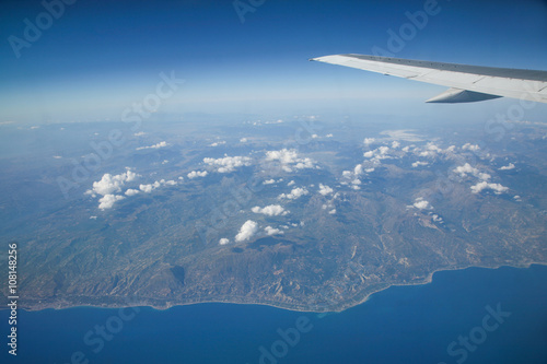 aerial view from plane of greek coast