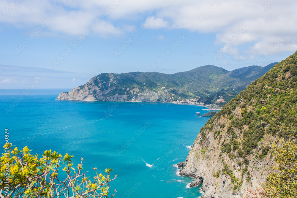 Panorama del Mar Ligure nella regione delle Cinque Terre, Liguria, Italia
