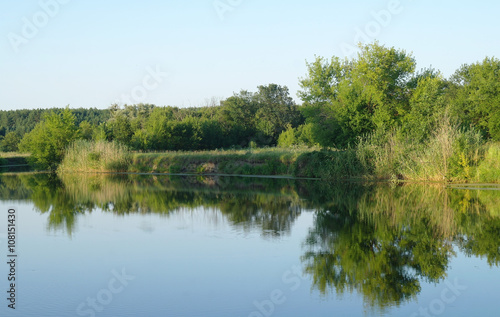 Fototapeta Naklejka Na Ścianę i Meble -  River landscape and wood