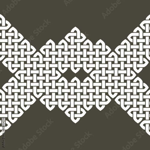 Asian (Chinese, Korean or Japanese) style knot seamless border or pattern. White knots on dark background, isolated. Vector illustration.