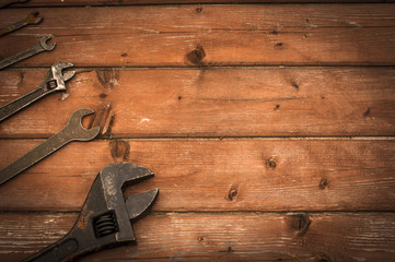 tools renovation on wooden background