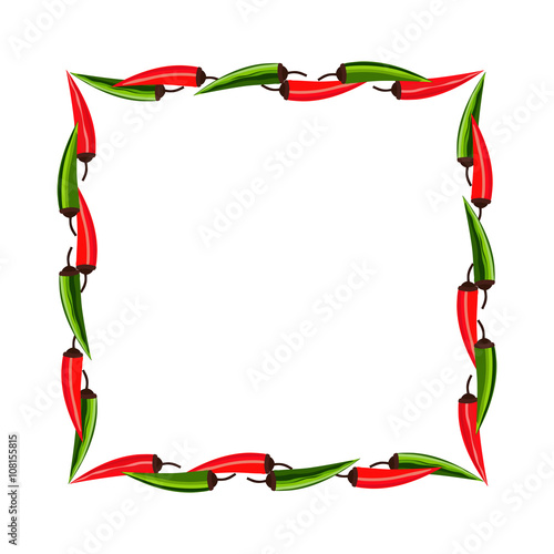 Mexican style. Mexican border Concept. Fiesta menu frame. Chili pepper. Flag of Mexico colors. Holiday Cinco de Mayo. Party banner background. Vector Illustration