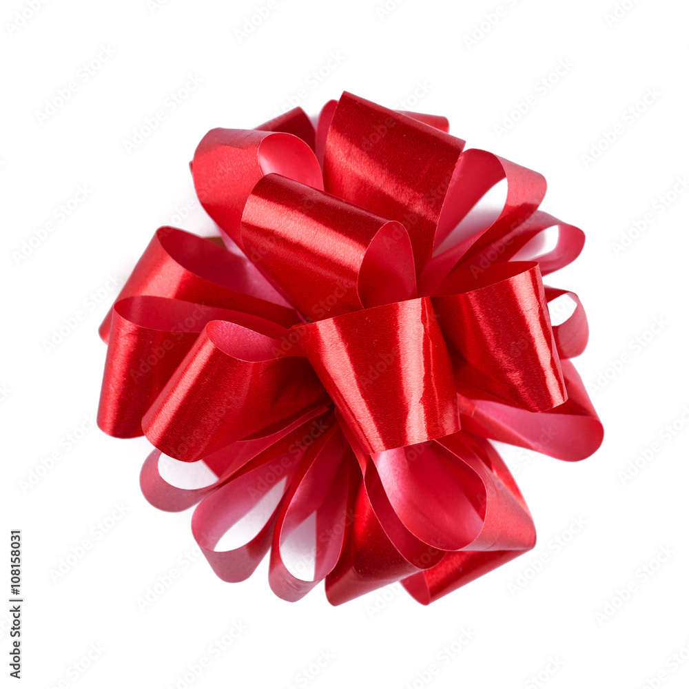 Red ribbon bow with tails isolated on white background. Red ribbon bow with tails isolated on white background.