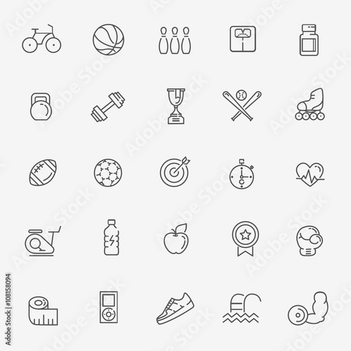 Outline web icon set - sport and fitness