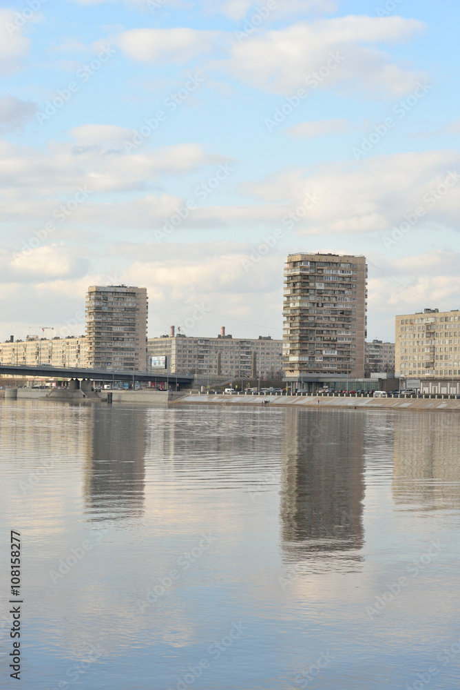 October embankment in St.Petersburg at cloud spring day, Russia.