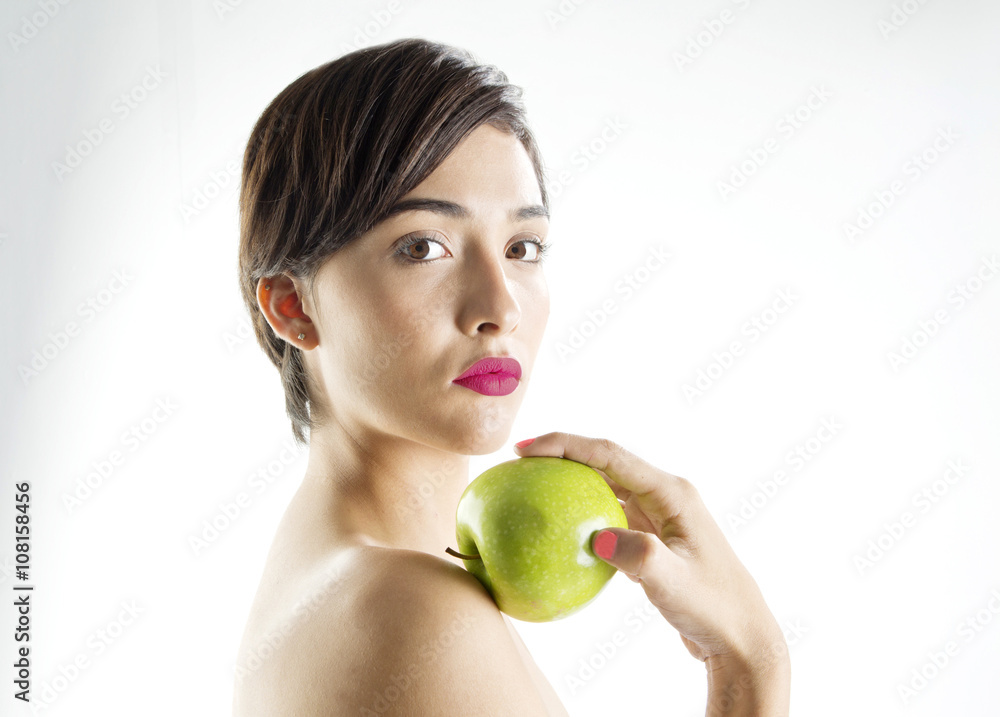 beautiful young woman with green apple beautiful young woman with green apple