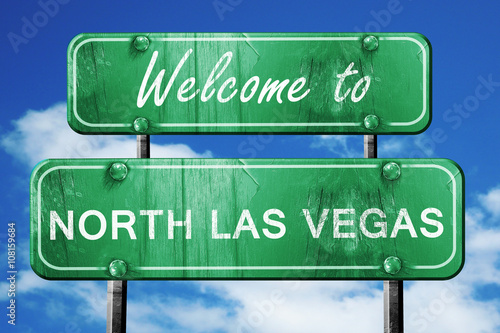 Photography north las vegas vintage green road sign with blue sky background