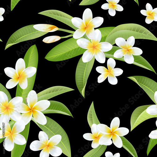 Tropical Flowers and Leaves Pattern. Seamless Background. Exotic Flowers