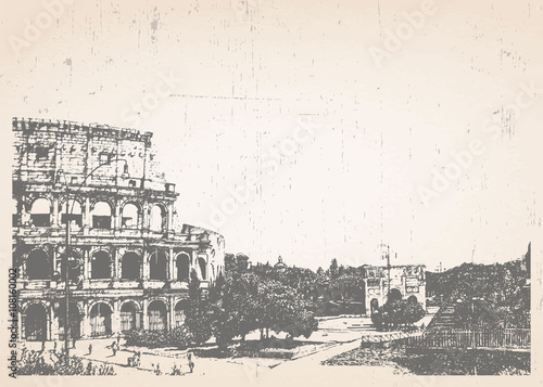 Hand-drawn illustration of Rome. Coliseum. Vector