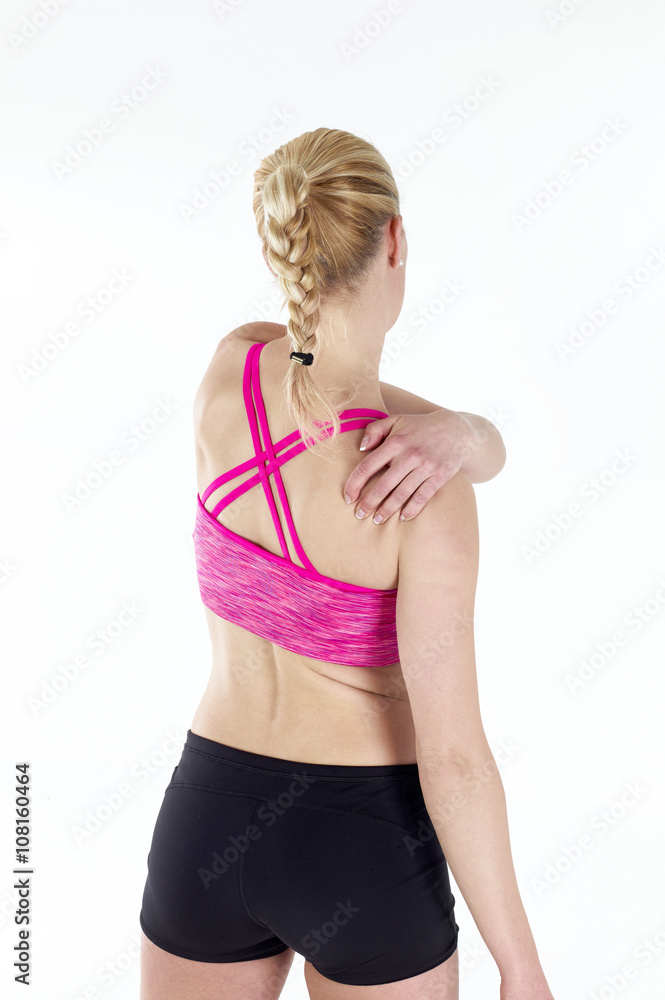 Acute pain in a woman shoulder. Acute pain in a woman shoulder.