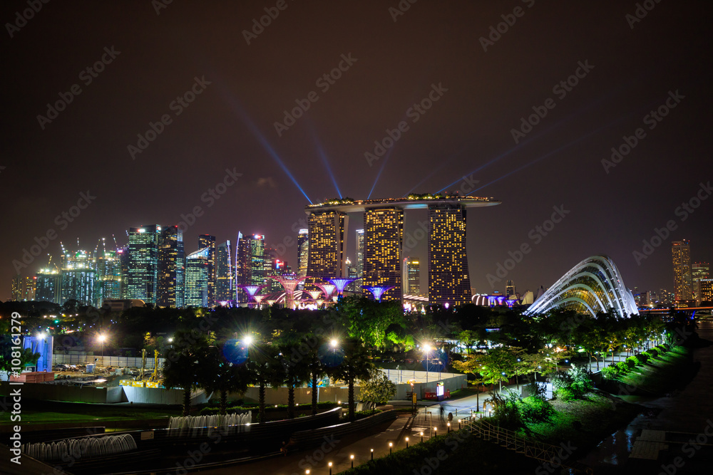 Singapore at night and laser show