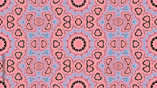 Beautiful spring floral kaleidoscopic pattern in pink and blue colors. Ornamental meditative and hypnotic texture from nature. Bright fractal animation. Full HD footage 1920x1080
