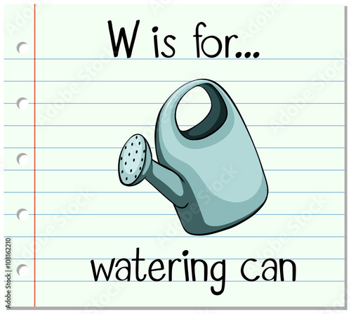 Flashcard letter W is for watering can