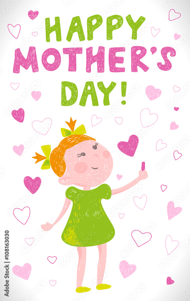 Greeting card Mothers day in the style of childrens drawings. Greeting card Mothers day in the style of childrens drawings.