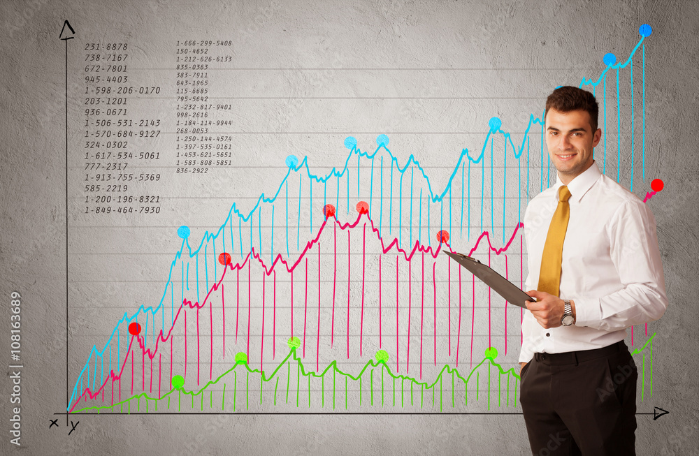Colorful chart with numbers and businessman Colorful chart with numbers and businessman