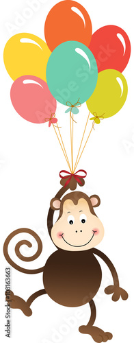 Monkey flying with colorful balloons   © soniagoncalves