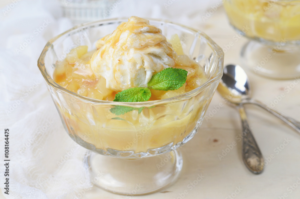 Pear Dessert with Ice-Cream and Caramel Sauce Pear Dessert with Ice-Cream and Caramel Sauce
