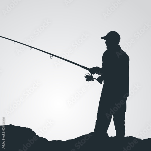 Icono plano silueta pescador en fondo degradado #1