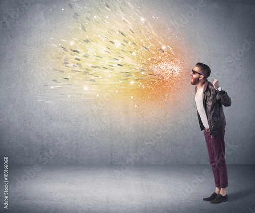 Fashion model shouting colorful splash