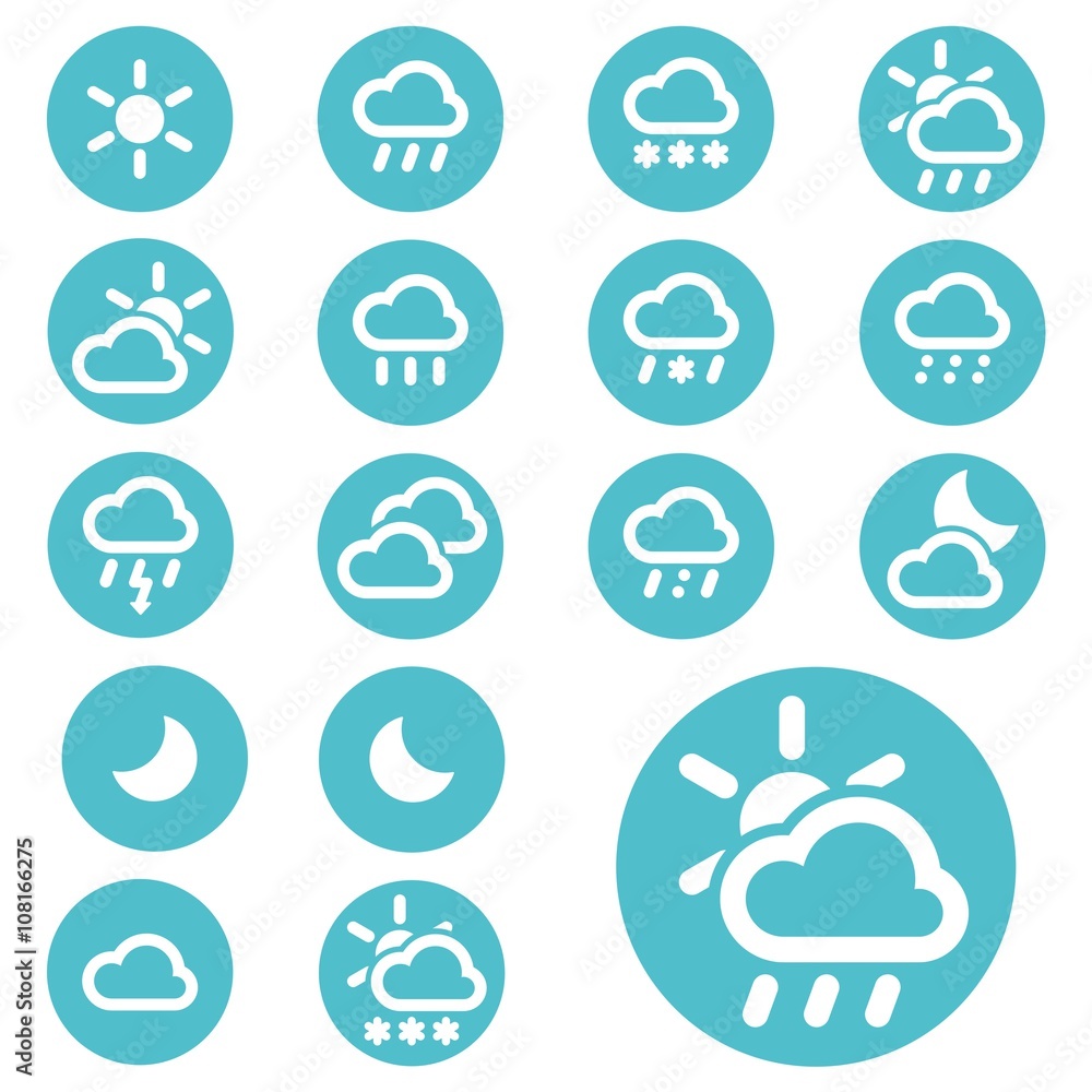 Set of weather icons. Button. Vector illustration. Set of weather icons. Button. Vector illustration.