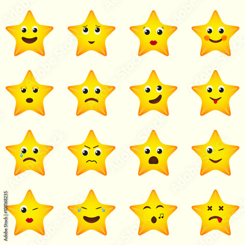 Emoji stars icons set.