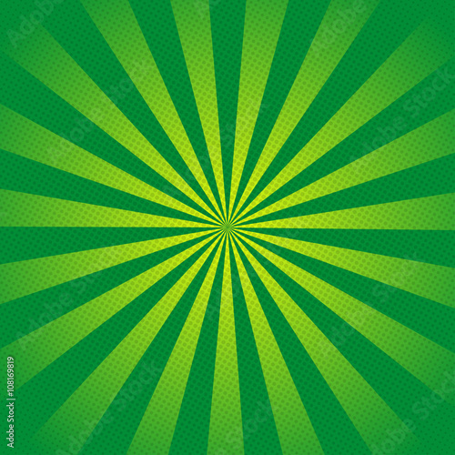 Green rays retro background with halftones stylish