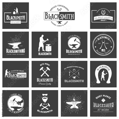 Blacksmith. Set of vintage typography posters, labels and prints. 