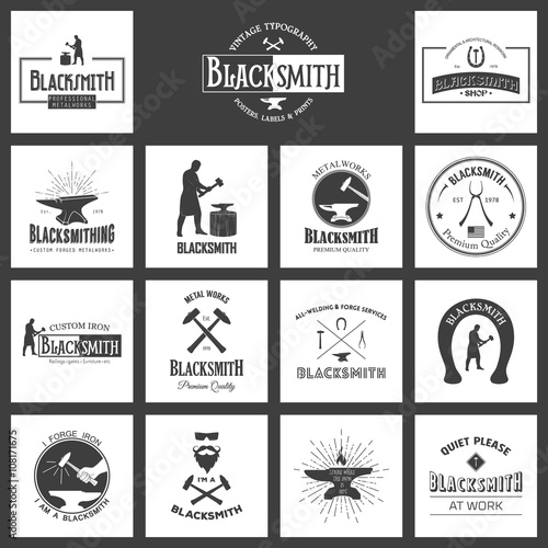 Blacksmith. Set of vintage typography posters, labels and prints. 