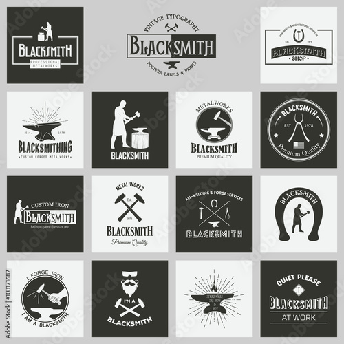 Blacksmith. Set of vintage typography posters, labels and prints. 