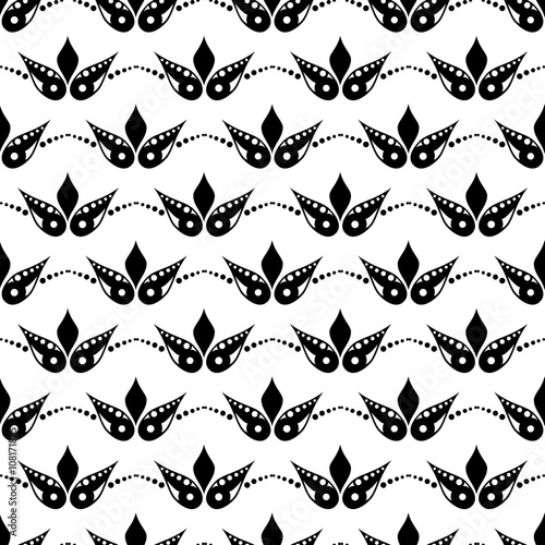 Vector black and white background with decorative ornamental flowers. Series of Floral and Decorative Seamless Patterns.