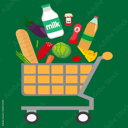 Продуктовая тележка, супермаркет, покупки еды