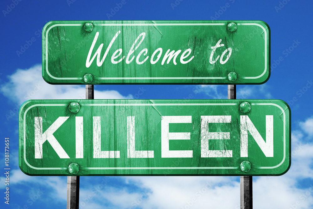 killeen vintage green road sign with blue sky background