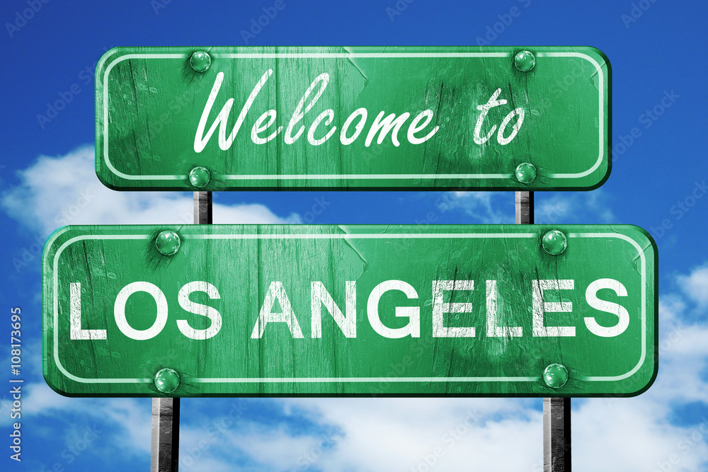 los angeles vintage green road sign with blue sky background