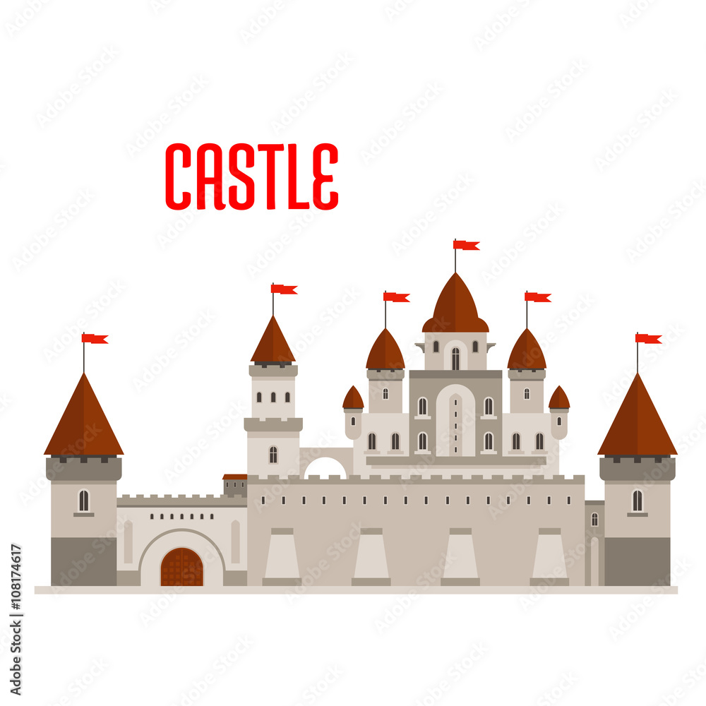 Royal castle with towers and curtain walls