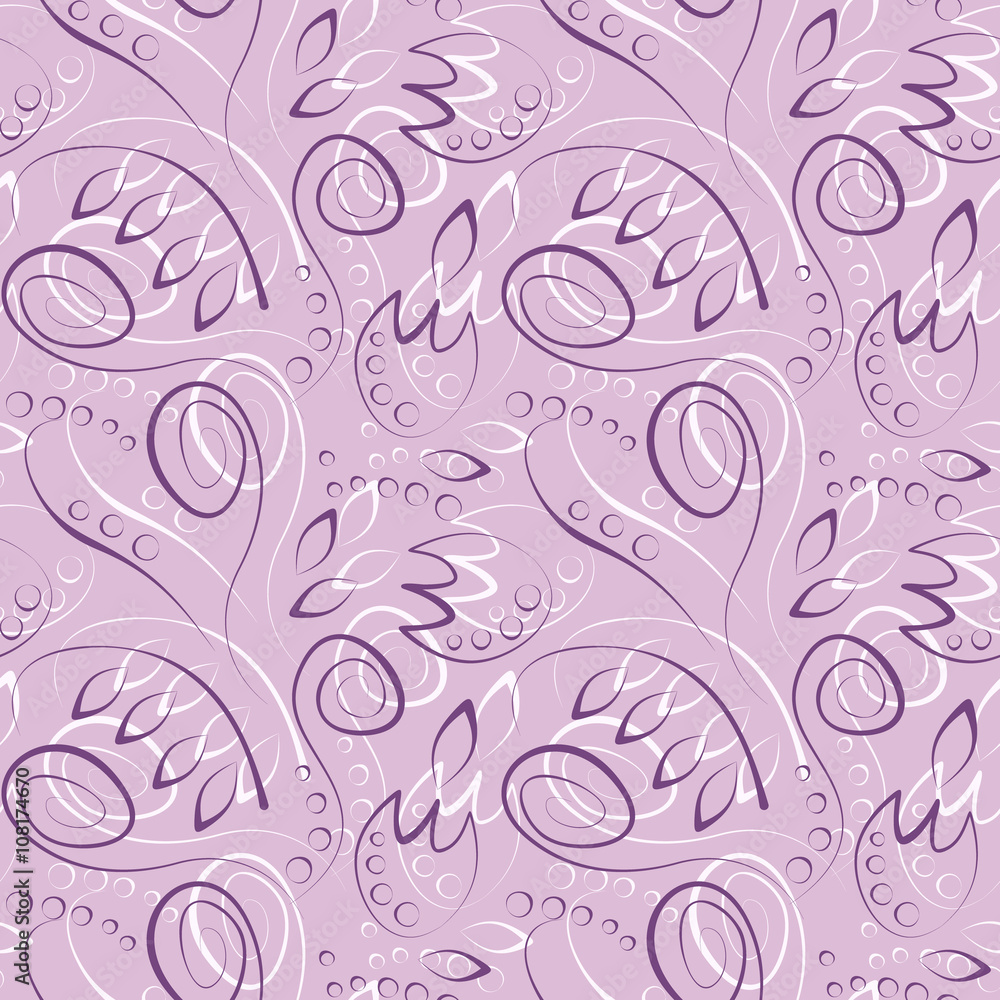 Seamless vector floral pattern. Decorative ornamental violet background with flowers, leaves and decorative elements. Series of Floral Seamless Patterns