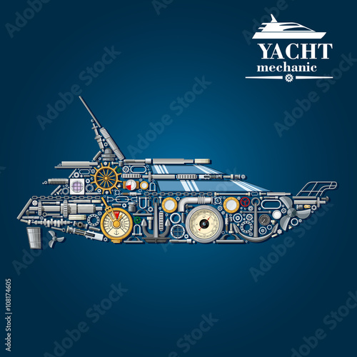 Yacht mechanics icon of motor boat from parts